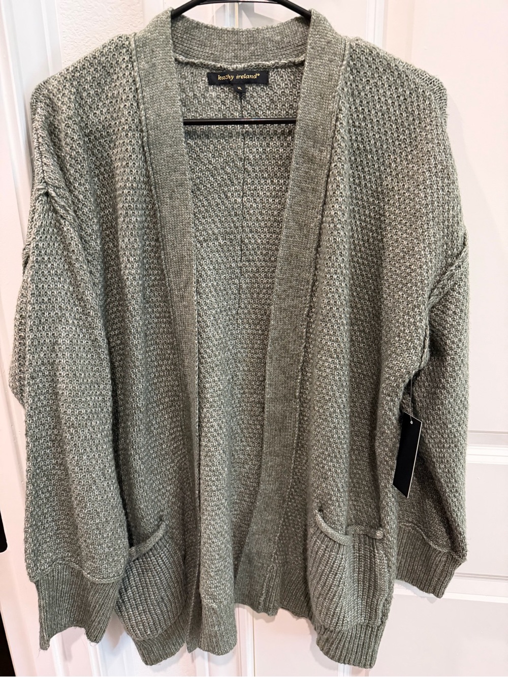 kathy ireland Sage Green Open Cardigan with Pockets